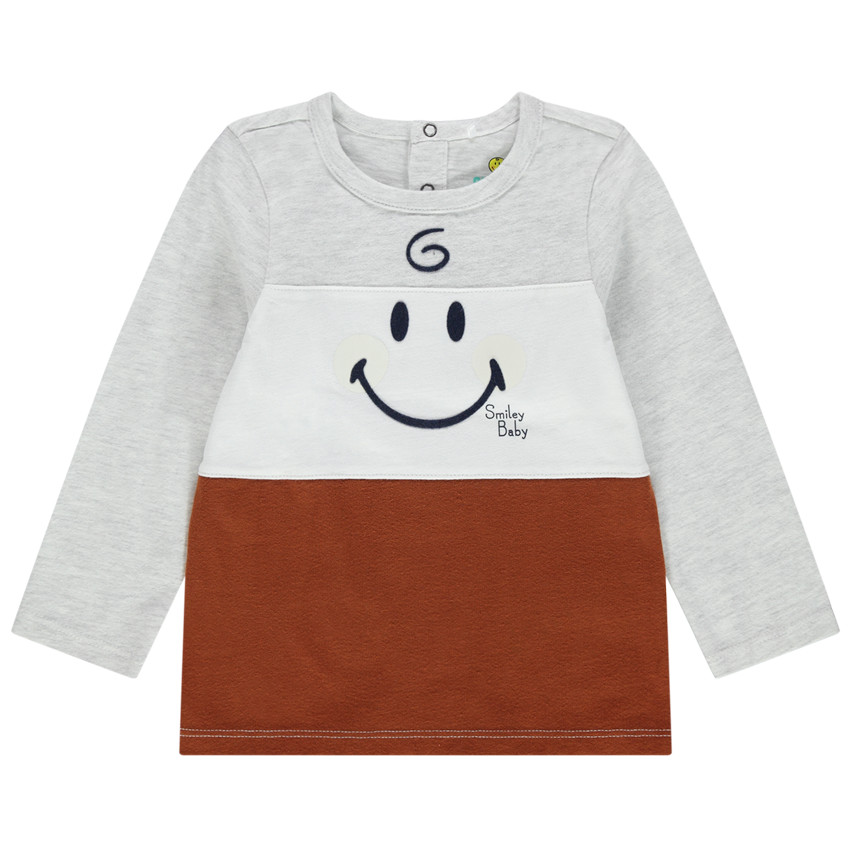 Camiseta de manga larga tricolor estampado Smiley 