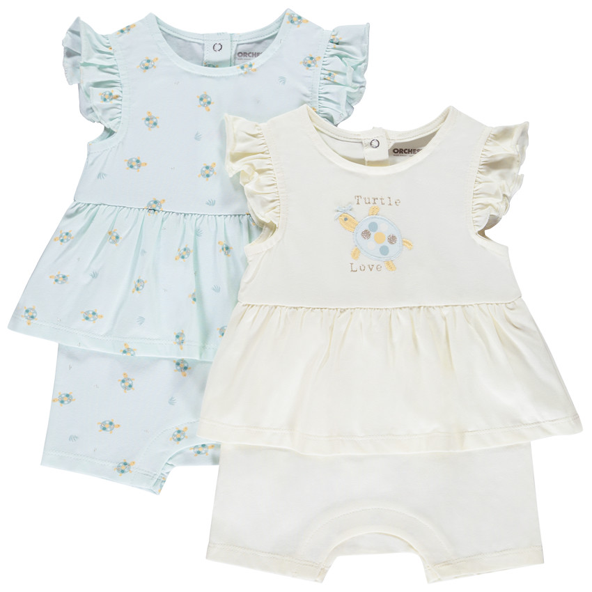 Lote de 2 combishorts efecto 2 en 1 con motivos de tortugas para niña bebé 