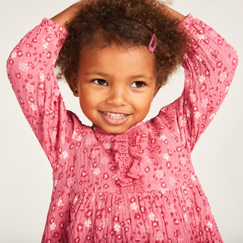 Vestido de manga larga con blusa estampada de flores para niña bebé 