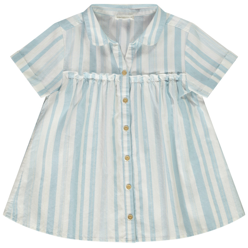 Camiseta de manga corta con volante y rayas para niña 