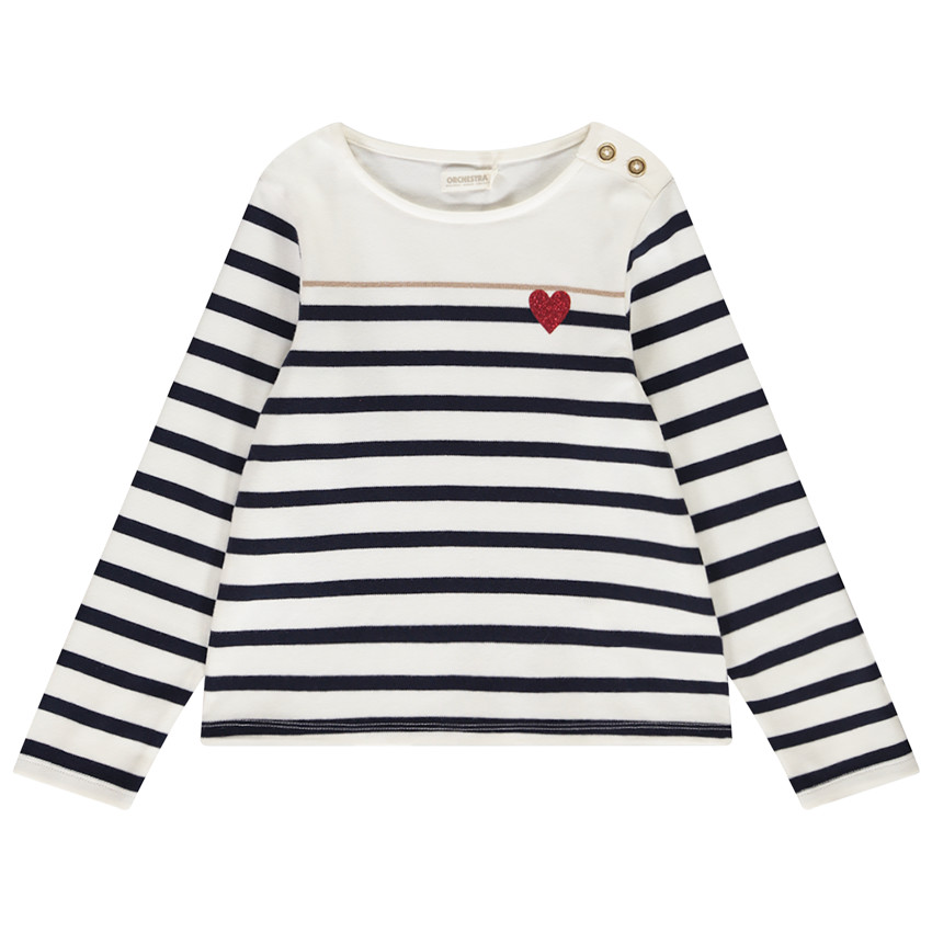 Camiseta de rayas con corazón brillante niña 