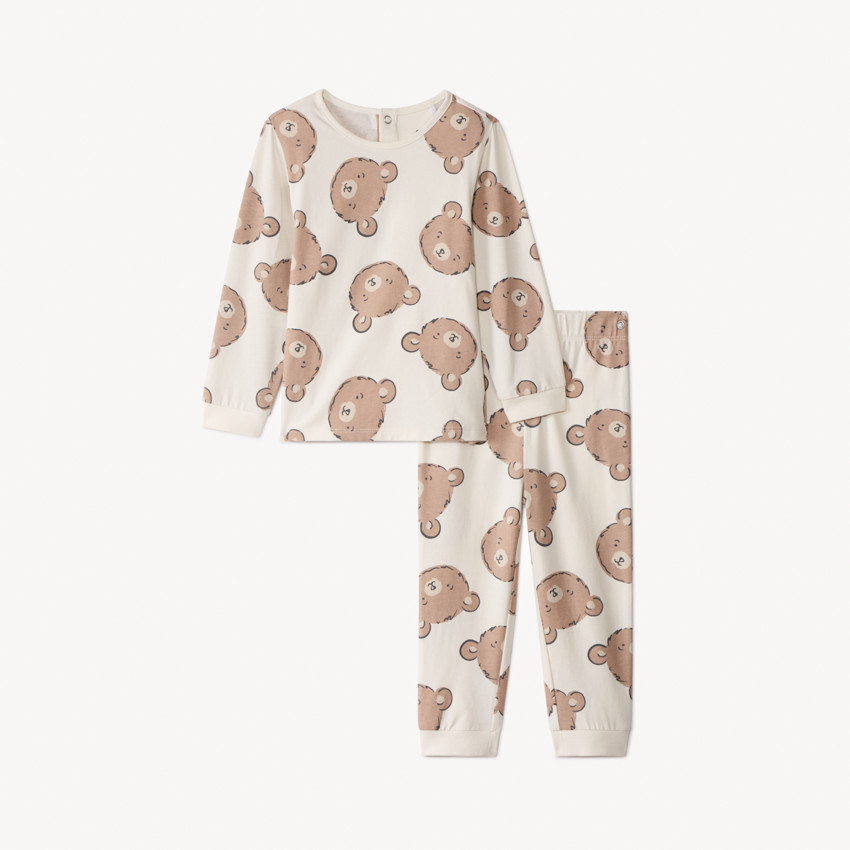 Pijama de 2 piezas con estampado de ositos para bebé y acabados diferentes según la edad 