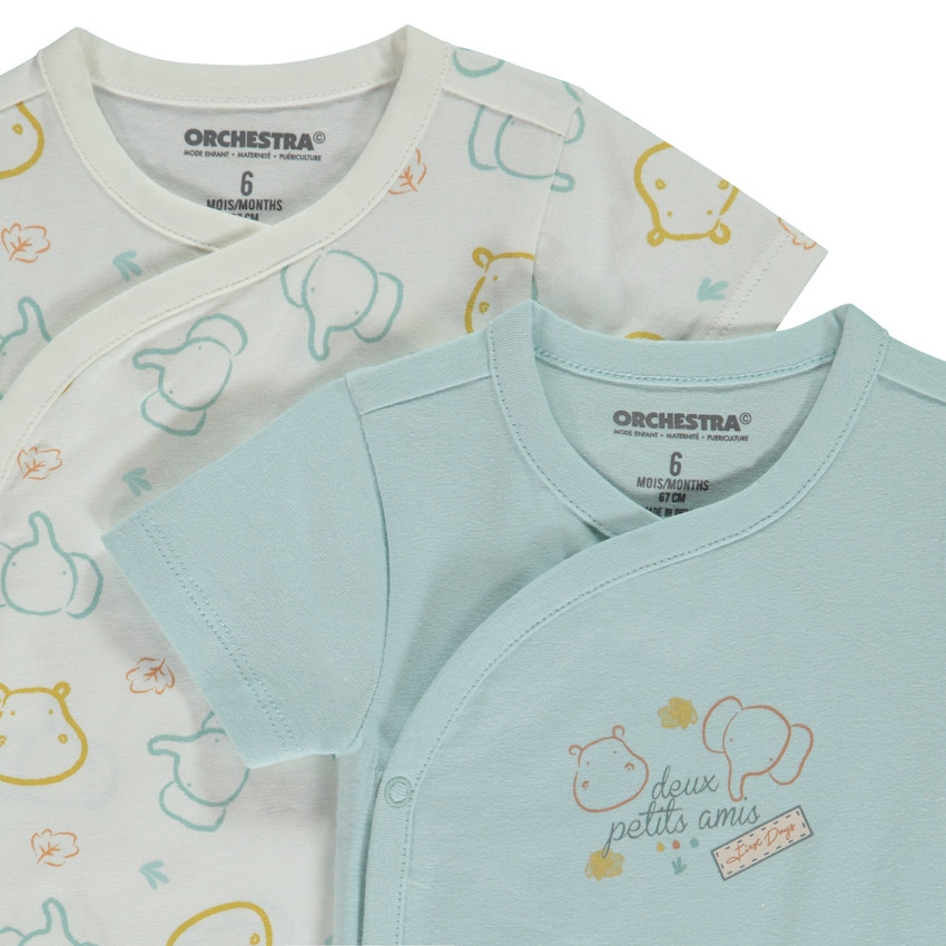 Lote de 2 Bodies de manga corta con animales de fantasía para bebé niño 