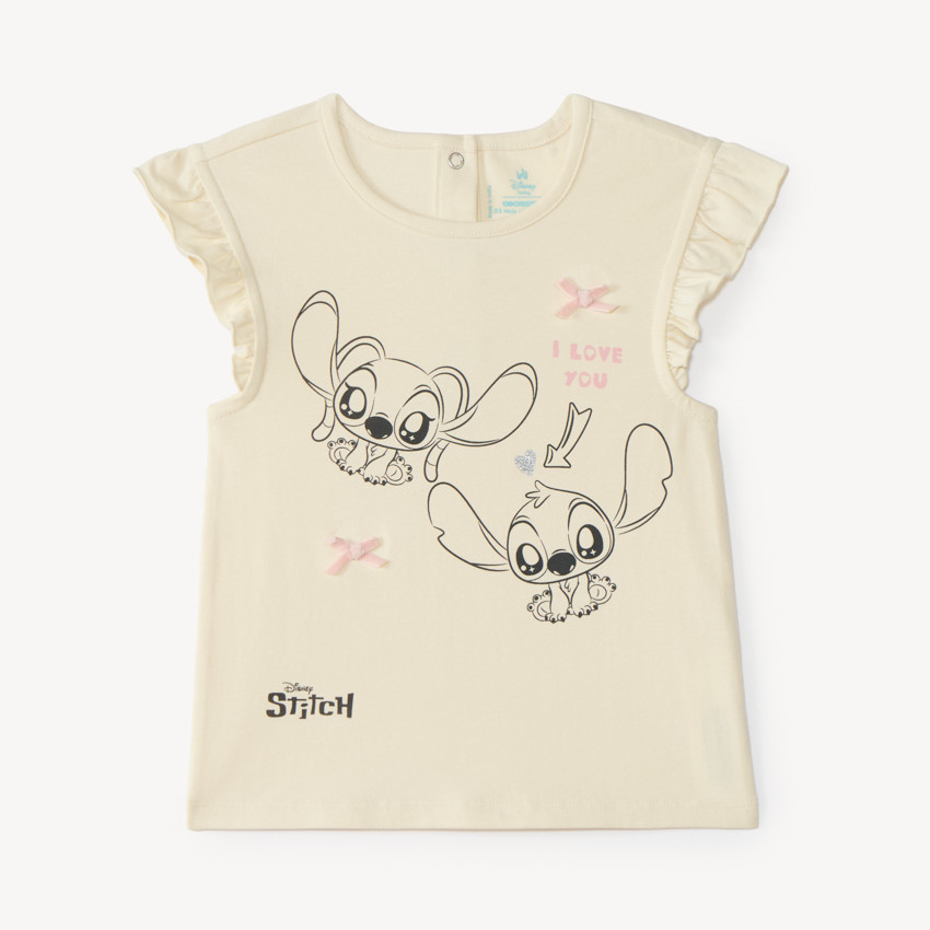 Camiseta de manga corta para bebé niña Stitch y Angel de Disney 