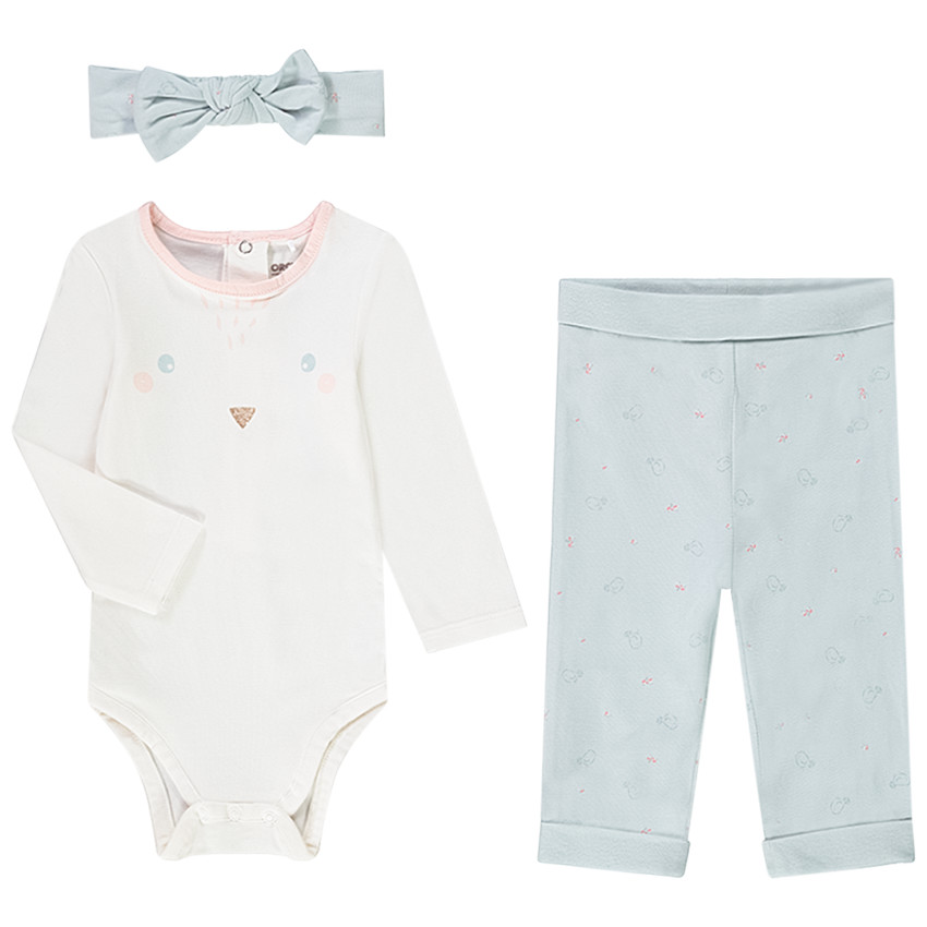 Conjunto 3 piezas en jersey para bebé niña 