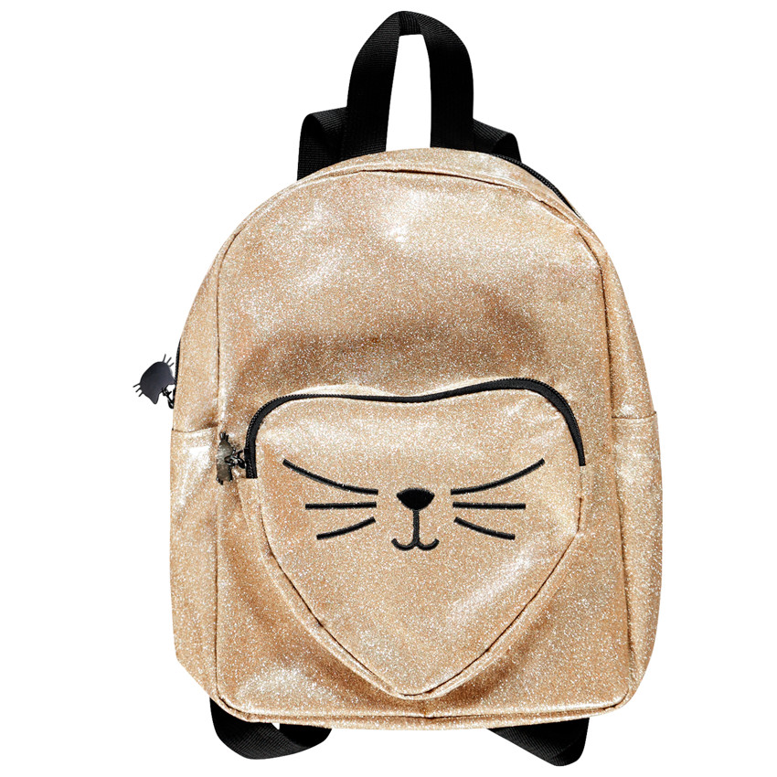 Mochila efecto purpurina print gato 