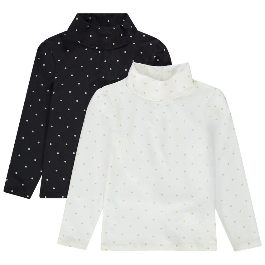 Pack de 2 camisetas interiores de cuello vuelto con estampado de lunares para niña Main Pack de 2 camisetas interiores de cuello vuelto con estampado de lunares para niña