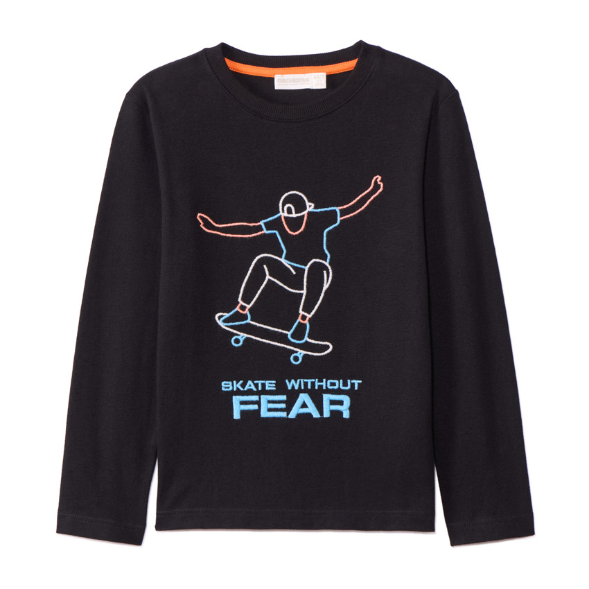 Camiseta de manga larga con bordado de skateboard para niño 