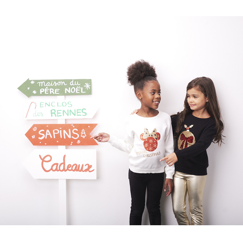 Jersey de niña de punto estampado con lentejuelas mágicas Bola de Navidad 