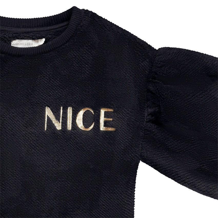 Sudadera oversize de sherpa con bordado dorado Nice para niña 