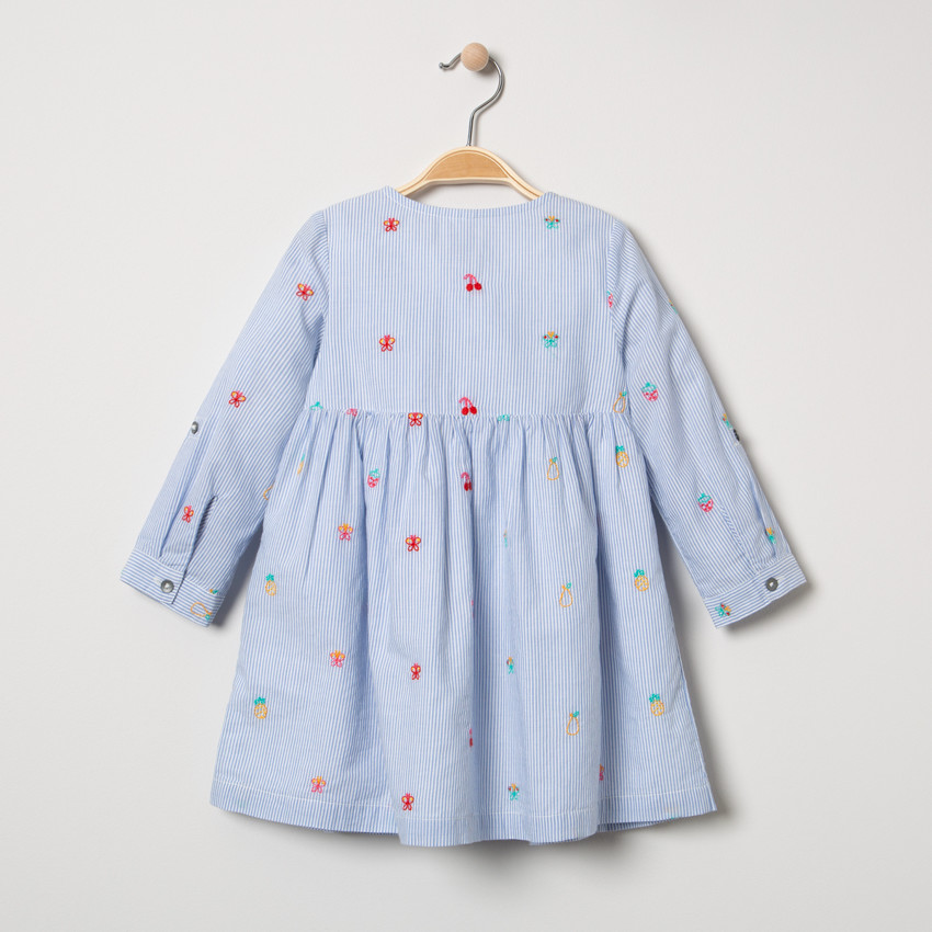 Vestido de manga larga de rayas con frutas bordadas all over  Additional Vestido de manga larga de rayas con frutas bordadas all over