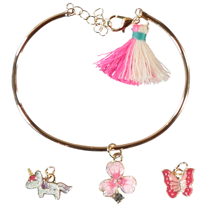 Set de pulsera + 3 charms brillantes para niña 