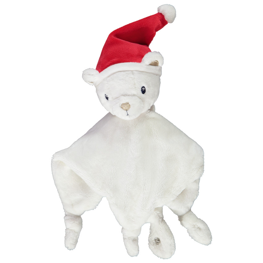 Doudou plat ourson de Noël en sherpa Main Doudou plat ourson de Noël en sherpa
