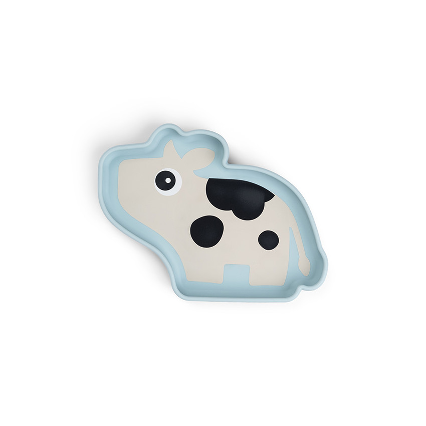 Plato de silicona con forma de Vaca y ventosas Dotti azul 