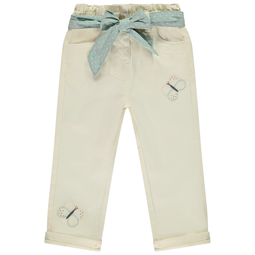 Jeans con cinturón de foulard y bordados de mariposas para bebé niña 