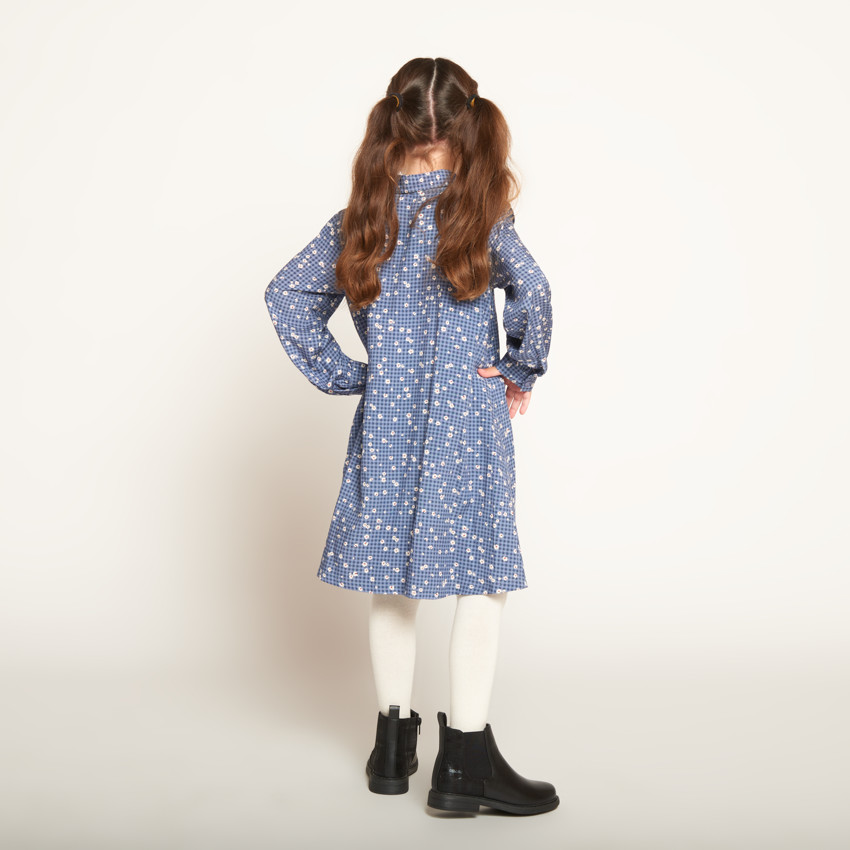 Robe manches longues à carreaux imprimé fleurs pour fille 