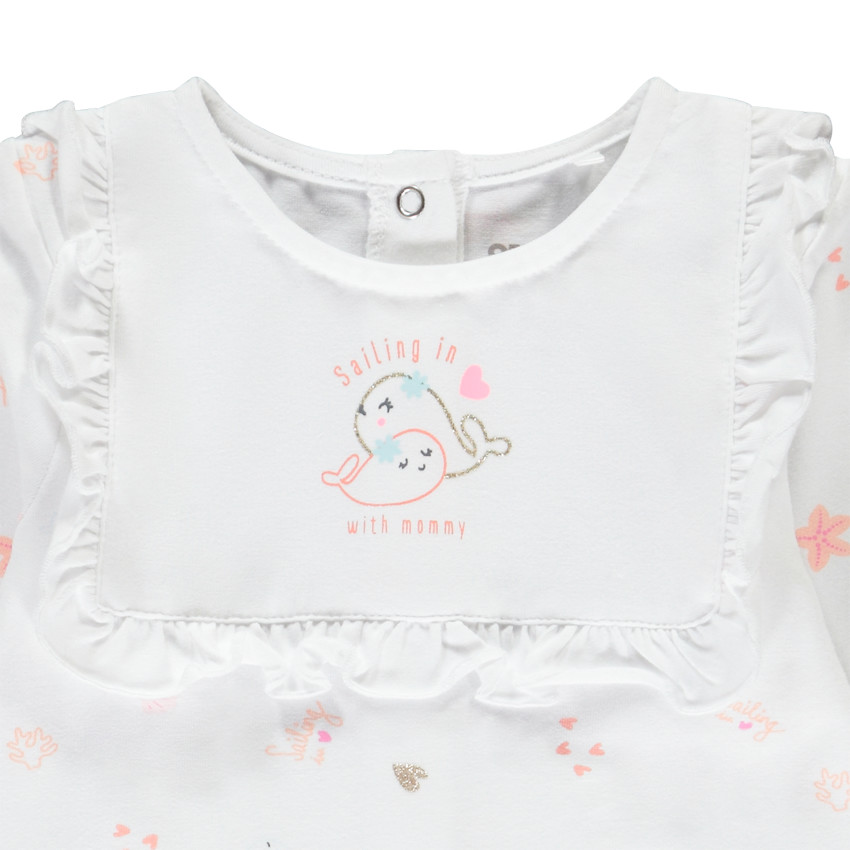 Pelele estampado con efecto pechera con volante para bebé niña 