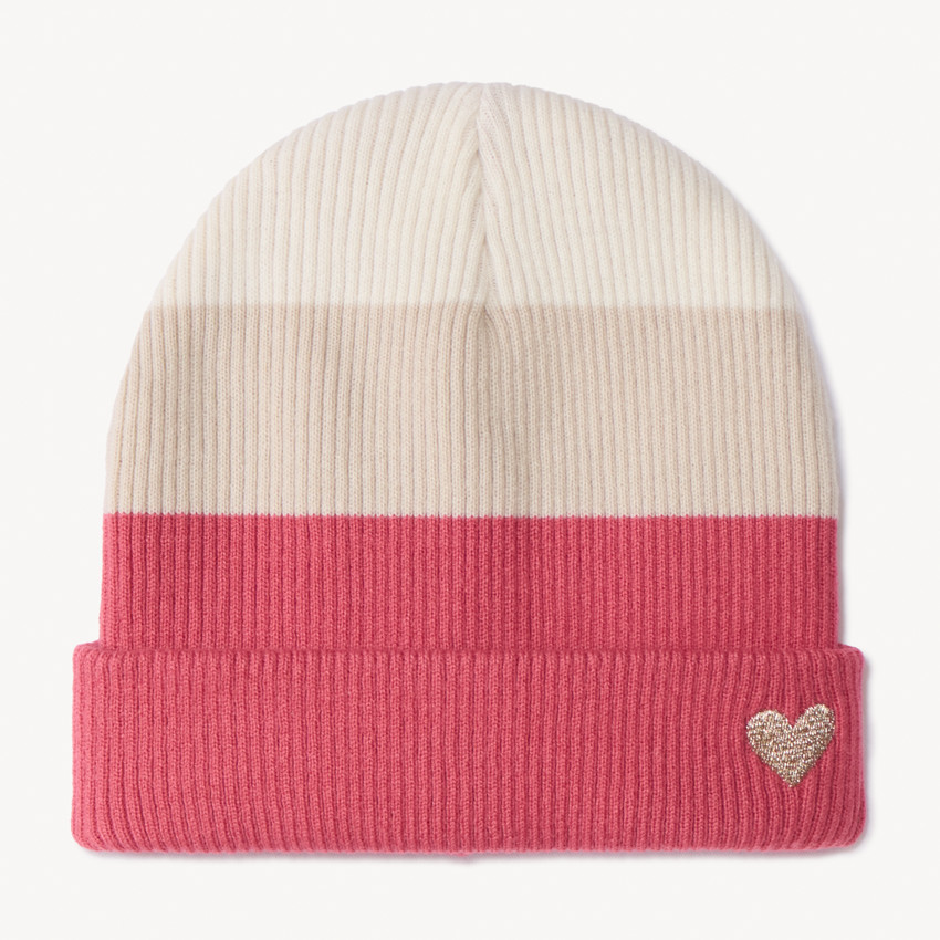 Gorro de canalé efecto color block con corazón bordado niña 