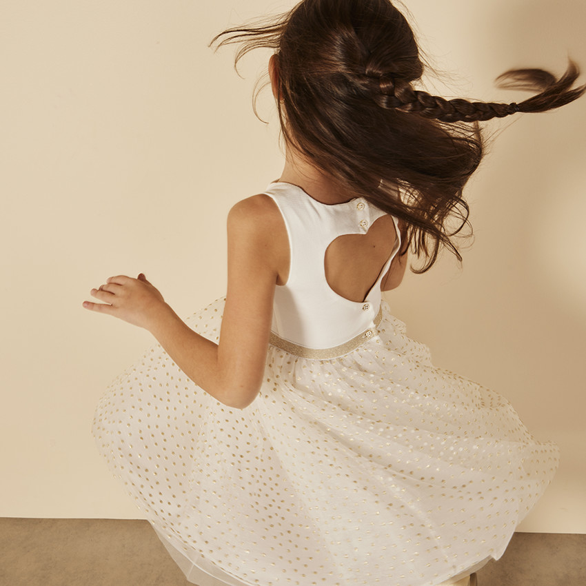 Vestido de ceremonia en crêpe y tul para niña 