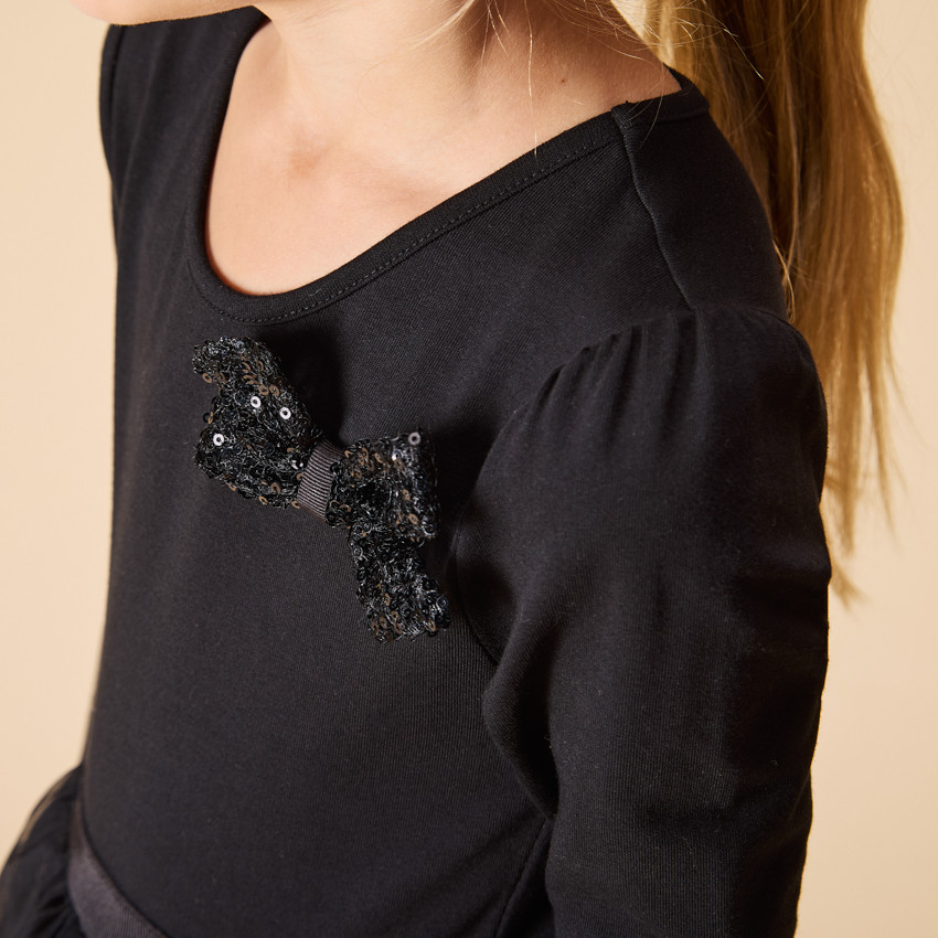 Vestido de fiesta de manga larga efecto 2 en 1 con lentejuelas para niña 