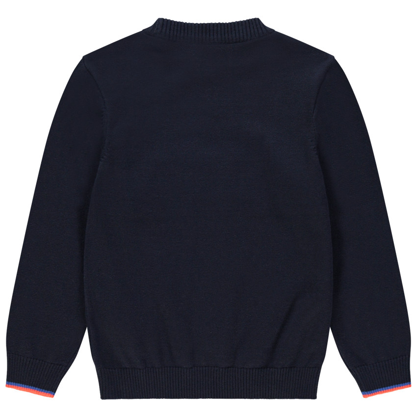 Pull en tricot à bandes contrastées et message en jacquard  Additional Pull en tricot à bandes contrastées et message en jacquard