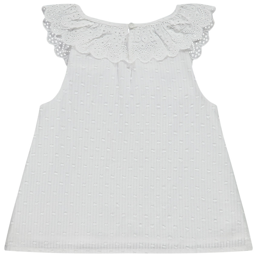 Blusa sin mangas plumetis con cuello bordado inglés para bebé niña 
