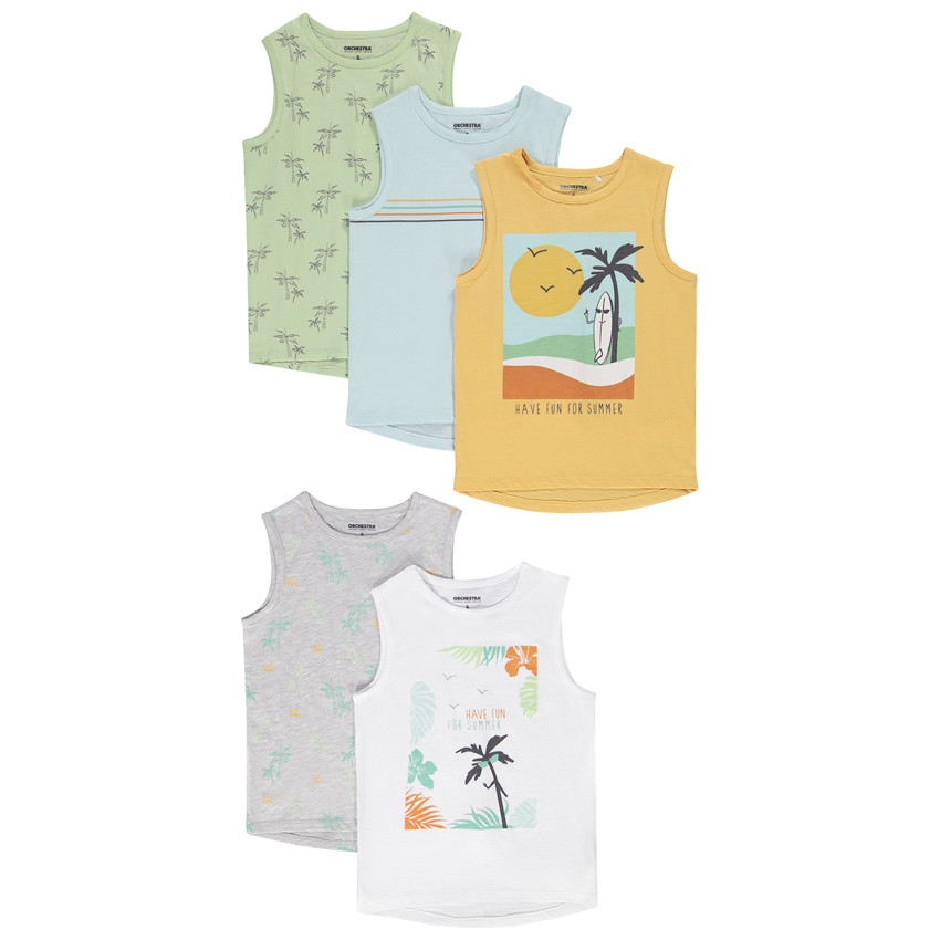 Lote de 5 camisetas sin mangas de jersey con estampado fantasía niño 