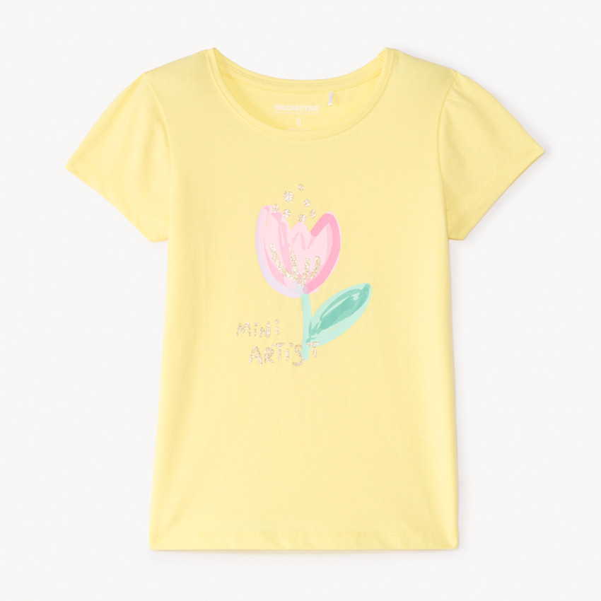 Camiseta de manga corta con estampado y brillos para niña 