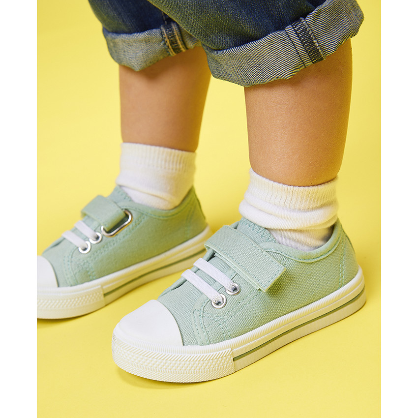 Zapatillas bajas de tela con cordones elásticos y velcro para bebé niño 