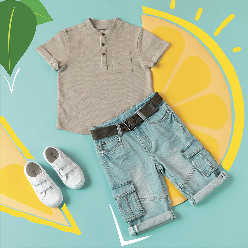 Pantalon corto vaquero efecto used con cintura y bolsillos 