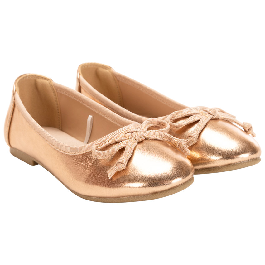 Bailarinas rosa dorado con lazo efecto metalizado para niña 