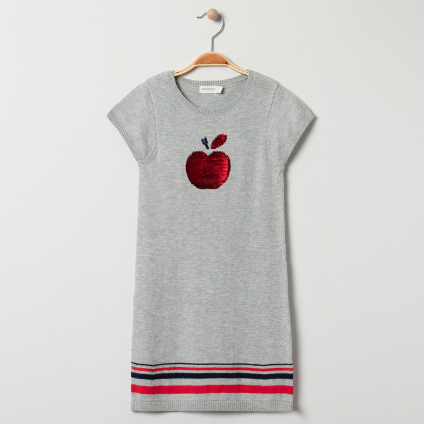 Vestido de punto de manga corta y manzana con lentejuelas 