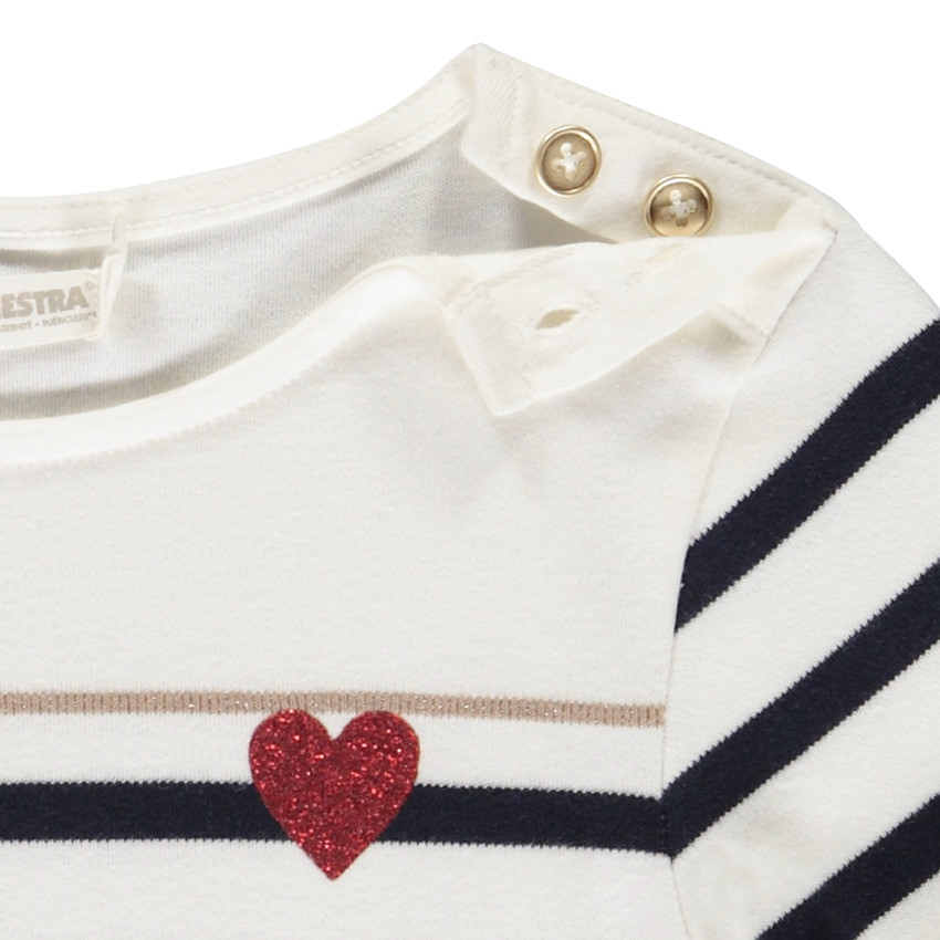 Camiseta de rayas con corazón brillante niña 