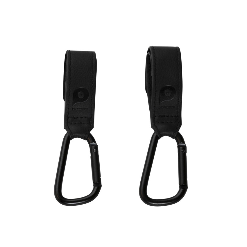 Conjunto de 2 ganchos para sillita de paseo Simone en cuero sintético negro. 