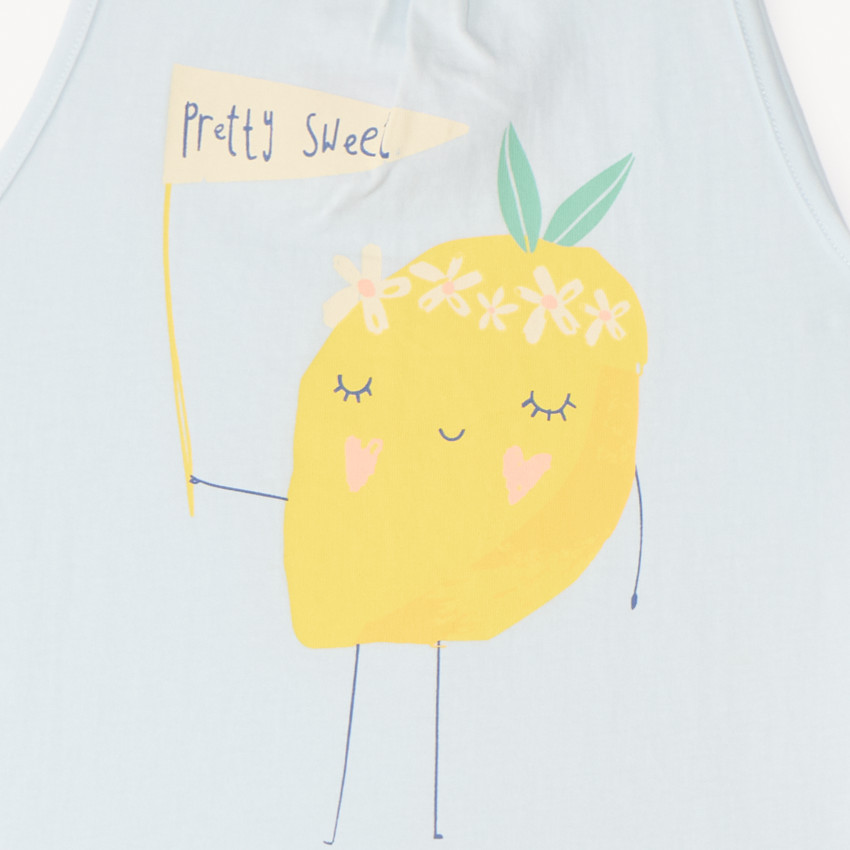 Conjunto de pijama de 2 piezas: top sin mangas y short con estampado de limones para niña. 