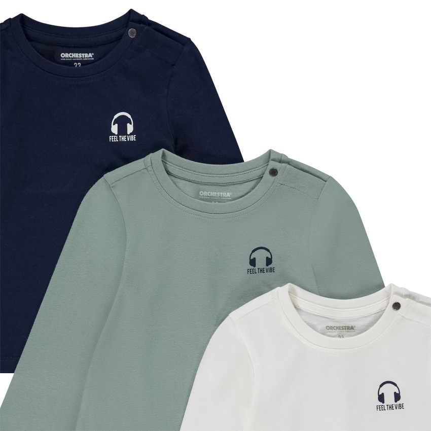 Pack de 3 camisetas de manga larga con estampado de casco para bebé niño 