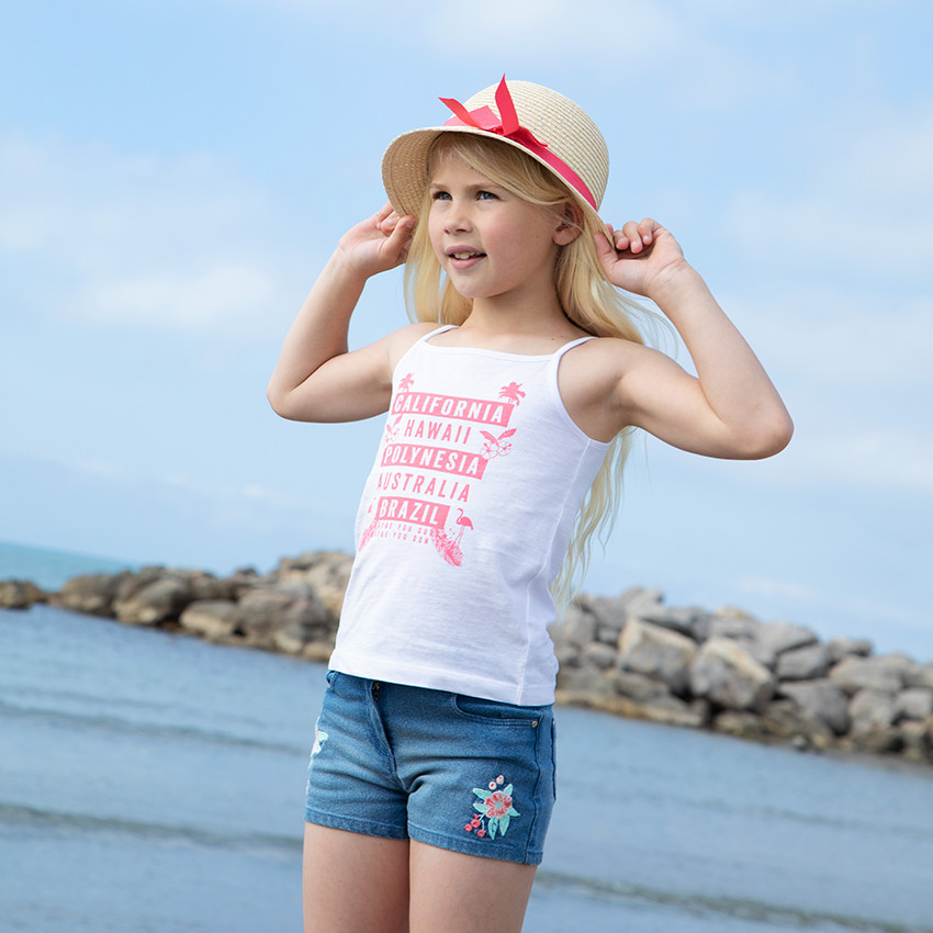 Short en denim avec broderies pour fille 