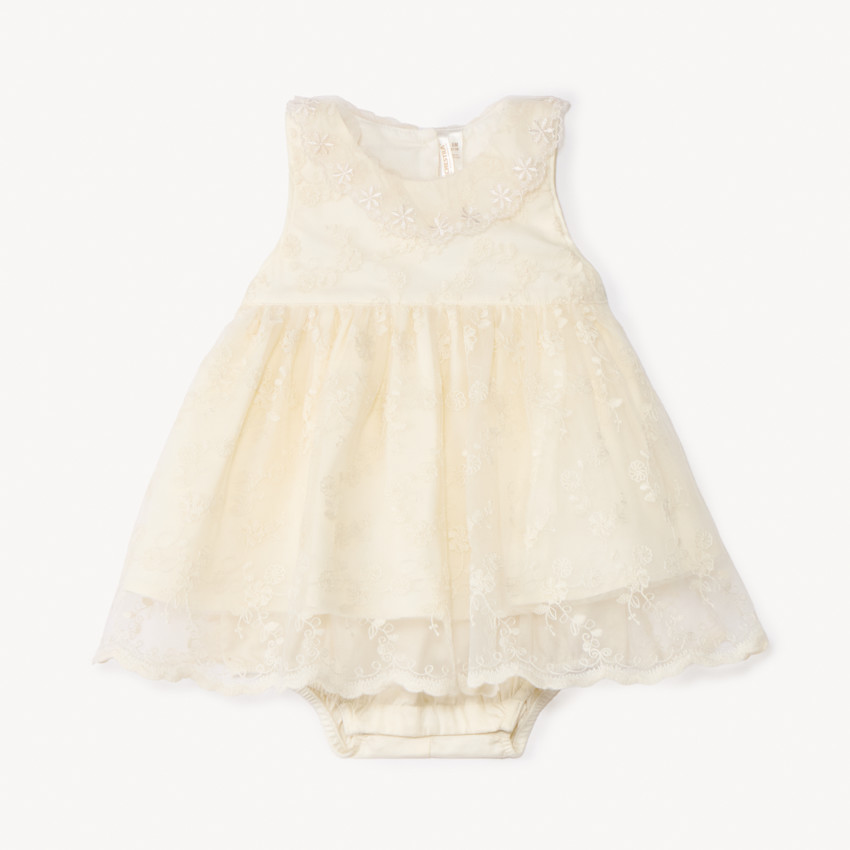 Combinaison corta 2-en-1 de tul bordado para niña bebé 