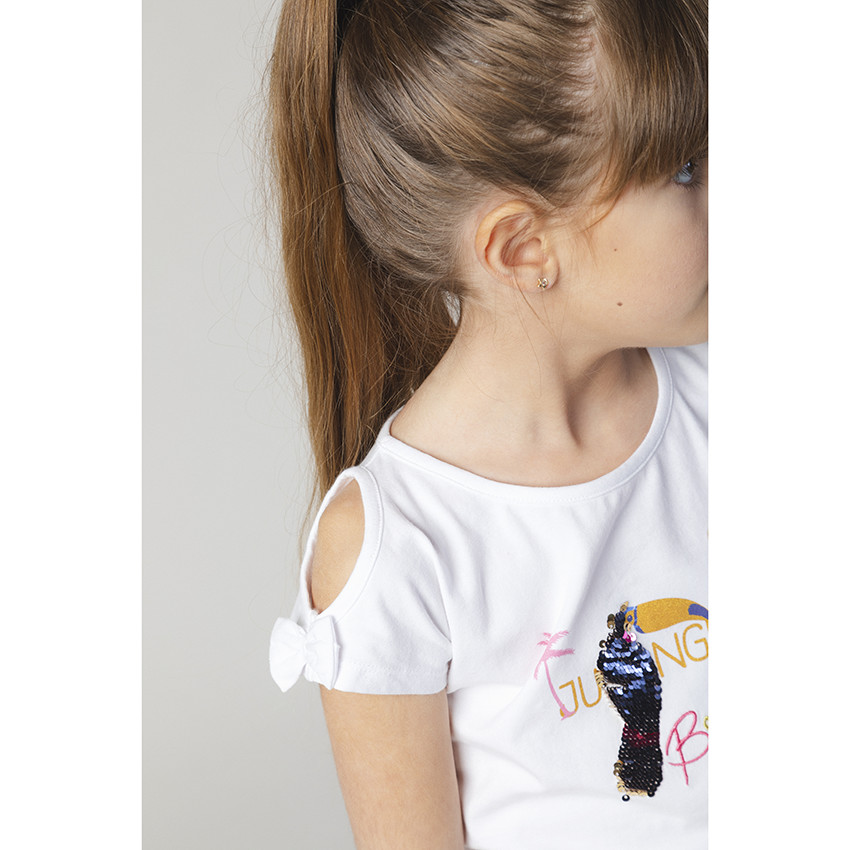T-shirt manches courtes motif toucan en sequins magiques 