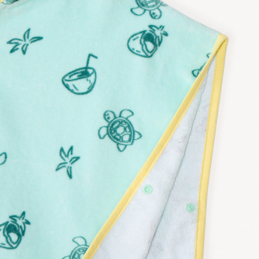 Capa de baño impresa de coco y tortuga para niño. 