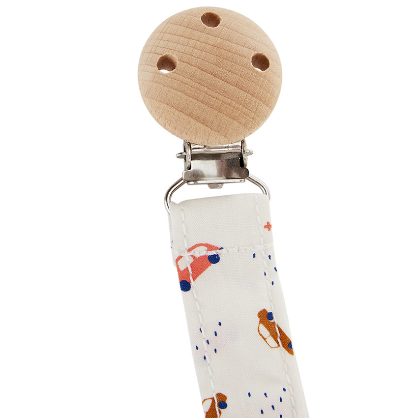 Clip para chupete de madera con diseño de coches 
