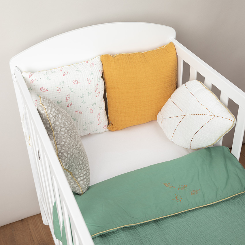 Cojín decorativo en gasa de algodón forma hoja modulable 