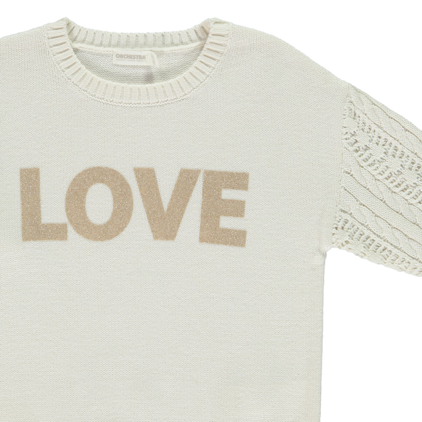 Suéter de punto con mangas caladas y estampado fantasía para niña 