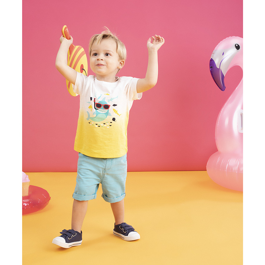 T-shirt manches courtes effet tie and dye print requin 