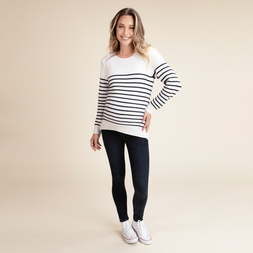 Suéter para embarazada grueso a rayas estilo marinero 