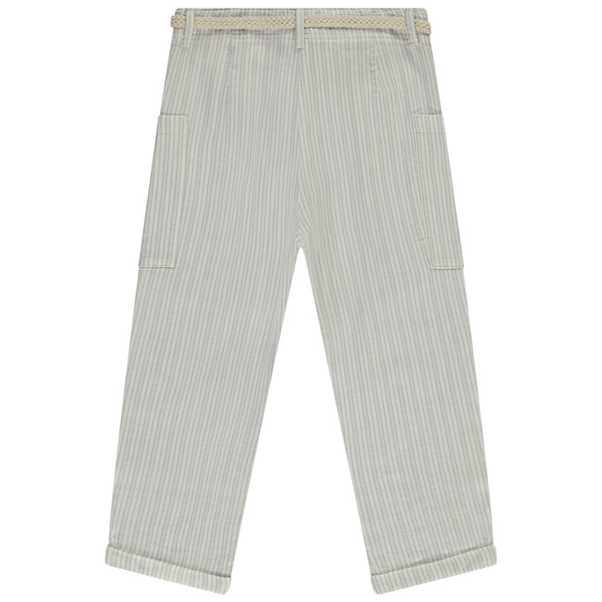 Pantalón rayado con bolsillos + cinturón trenzado para niña 