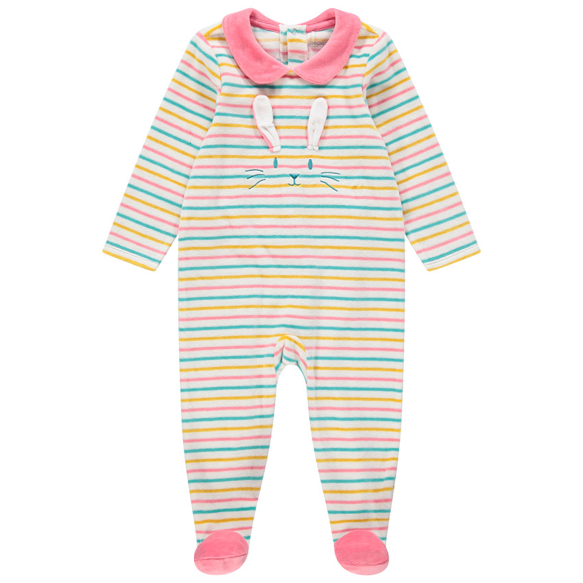 Pijama de terciopelo de rayas con cuello babero y conejo de relieve 