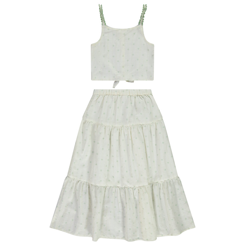 Conjunto 2 piezas combinadas top + falda larga para niña 