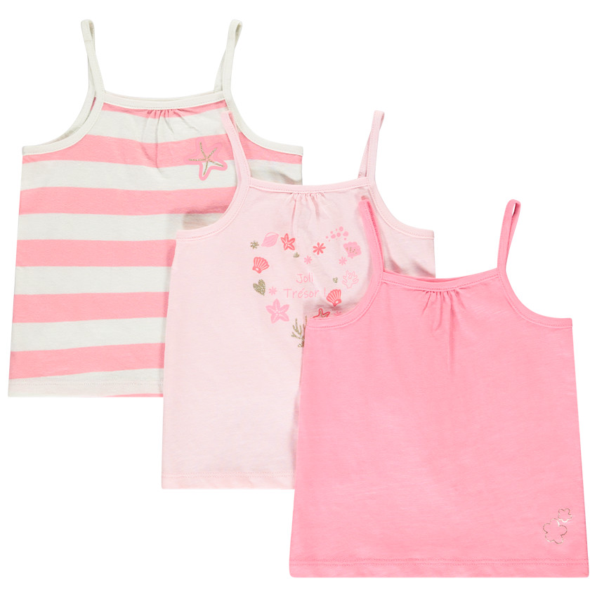 Pack de 3 camisetas sin mangas con estampados para bebé niña  Additional Pack de 3 camisetas sin mangas con estampados para bebé niña