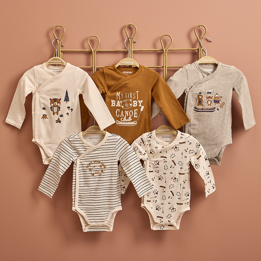 Pack de 5 bodies de manga larga con estampado de ourson para bebé niño  Additional Pack de 5 bodies de manga larga con estampado de ourson para bebé niño